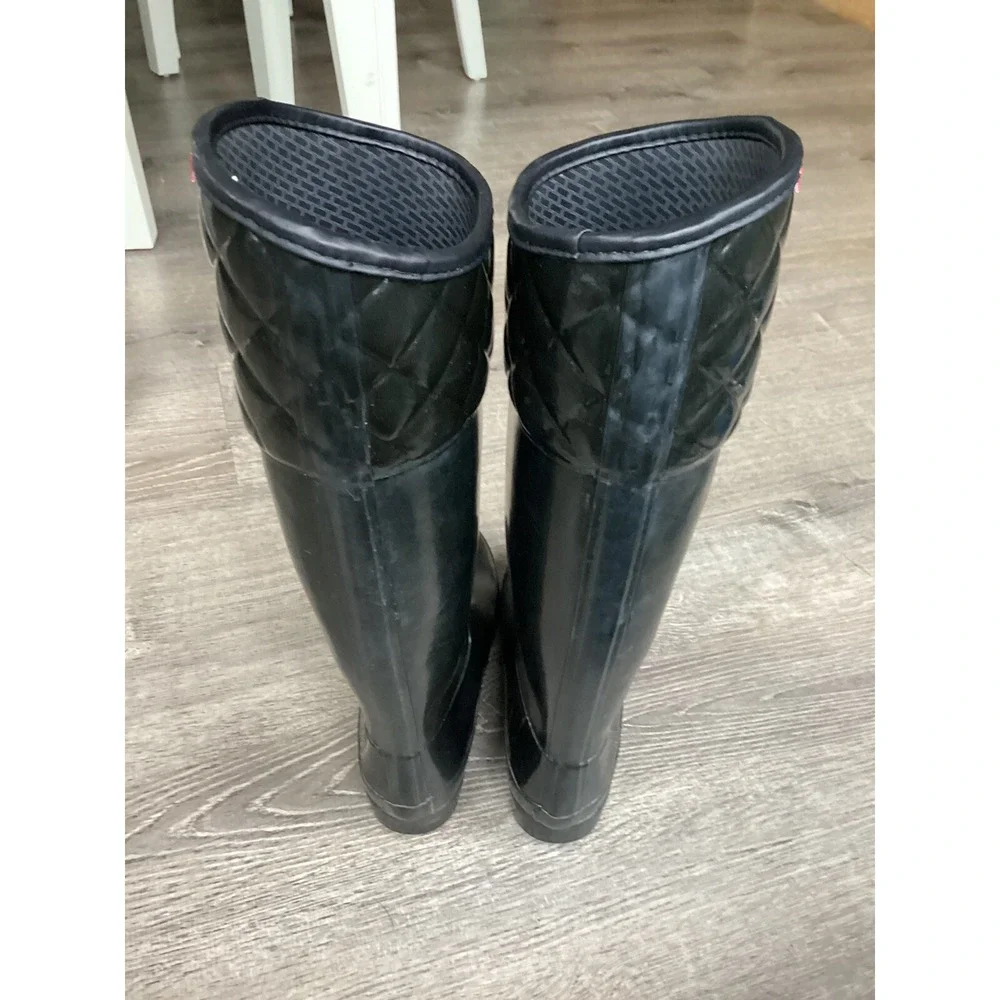 Hunter Womens Size 8 39 Regent Rigley Boot Quilted Black Band Riding Rain Boots